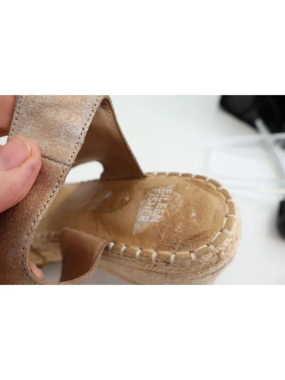 Eileen Fisher Women's Agnes Sandal Size 10 Espadrille Platform Wedge Heel Gold - Picture 12 of 13